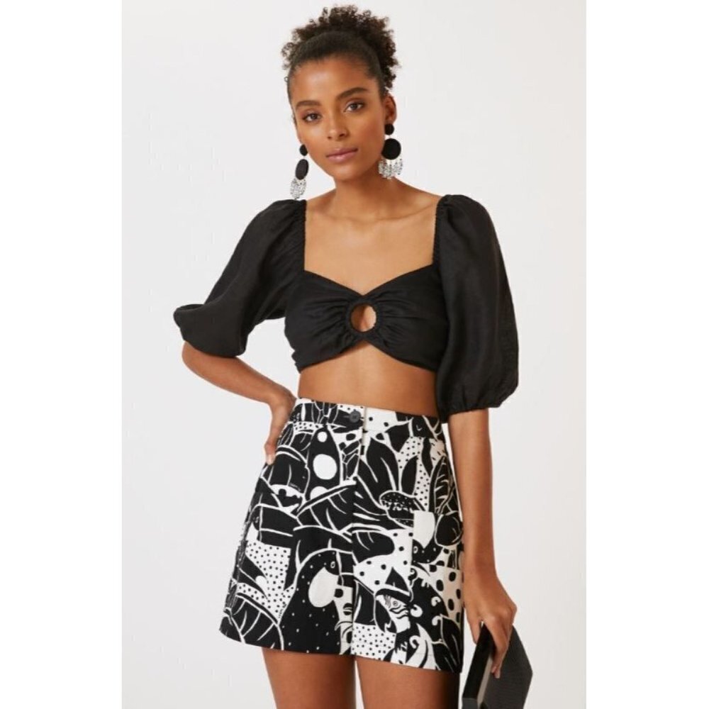 NEW Farm x Anthropologie Printed Canvas Shorts Size XXS 2XS NEW Black & White